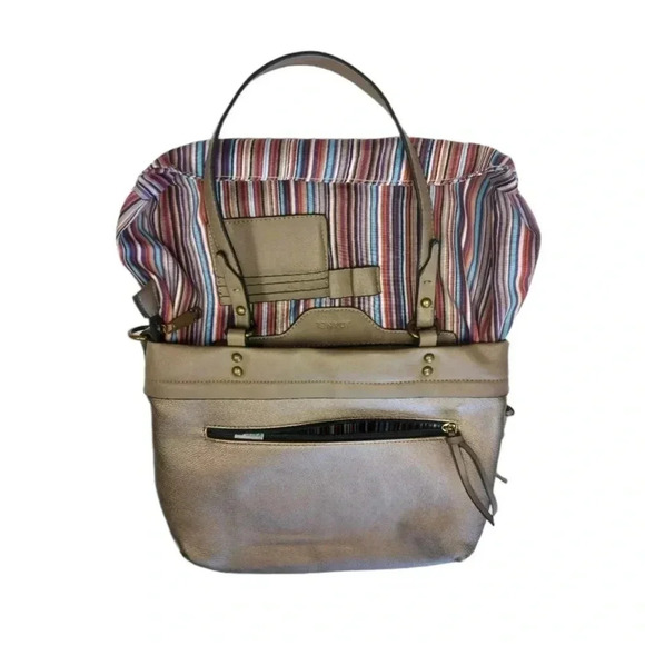 Joanel Leather Metallic Sand Colour Adjustable Shoulder Bag Purse - Picture 6 of 9